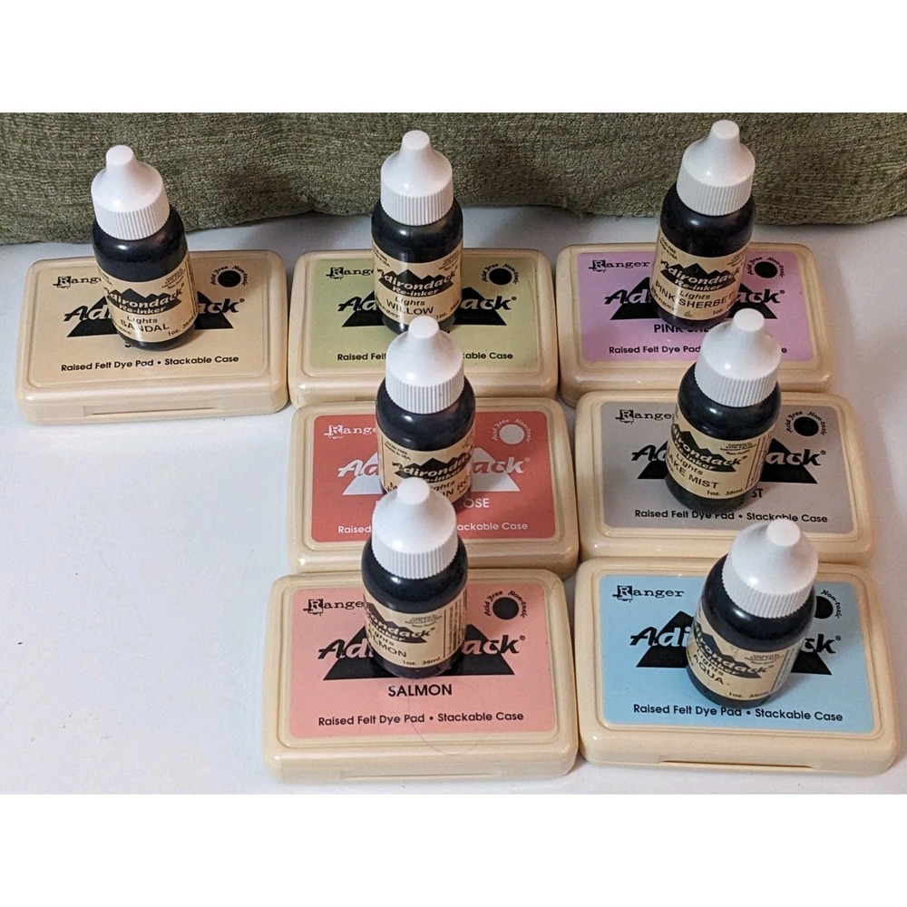 10 Ranger Adirondack Re-inker Bottles Ink Large 1oz & 10 Dye Pads READ - Picture 2 of 6